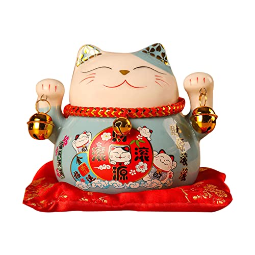 Jenngaoo Ceramic Lucky Cat, 4.5 Inch Japanese Maneki Neko Hand-Painted Ceramic Fortune Cat Figurine Ornament for Home, Office & Business Success | Christmas Decorations Gift of Good Luck(Blue)