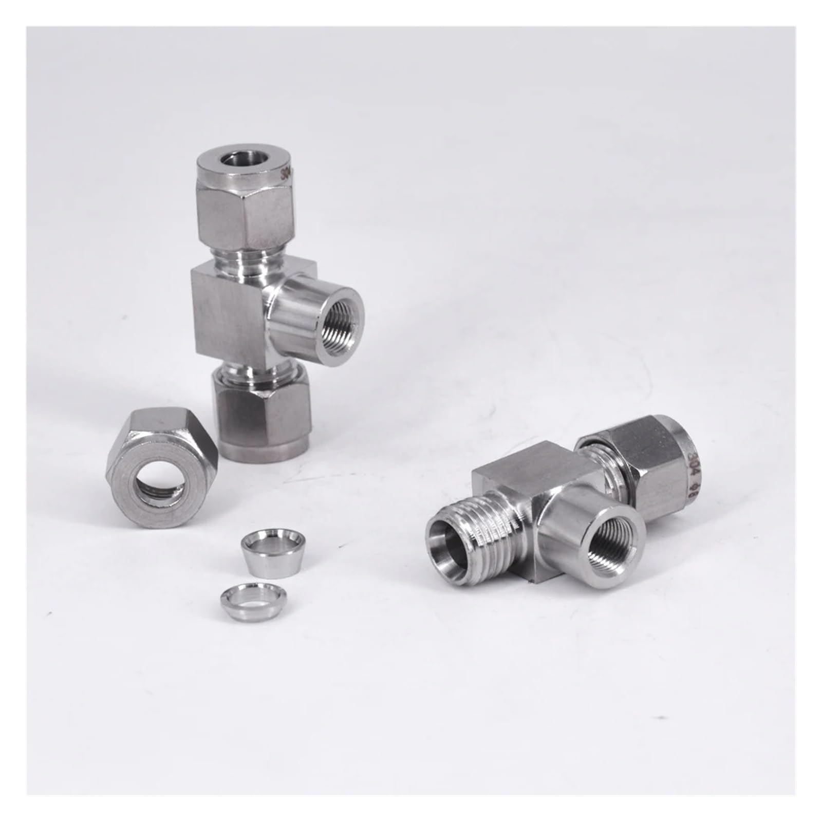 Raccord de tuyau à compression 3 voies en acier inoxydable, 1/8", 1/4", 3/8", 1/2", M10/14/16/20 femelle, diamètre extérieur de tube 6, 8, 10, 12, 14 mm(12mm,1/4")