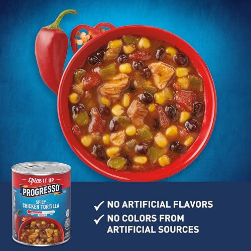 Image of Progresso Spicy Chicken Tortilla Soup, Gluten Free Canned Soup, 18.5 oz (Pack of 12)