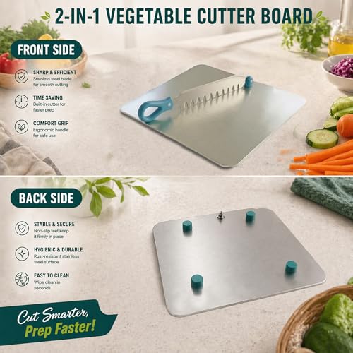 Image of SUPERMOM Steel Chopping Board 1 Pc - Stainless Steel Multifunctional Cut & Chop Vegetable Slicer Tool - Adjustable Cutting Guide with Non Slip Handle for Uniform Slicing of Carrots, Beans & Vegetables