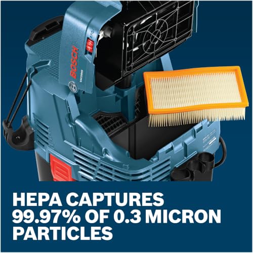 Image of Bosch VAC090AH 9 Gallon Dust Extractor with Auto Filter for Grinder 1773AK | Power Tool Activation | Dust Control System | Jobsite Vacuum | Portable Design | Wet /Dry Collection | HEPA Filter System