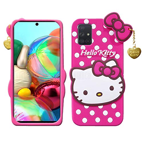 Image of Unirocka Hello Kitty Back Case Cover For Samsung Galaxy A71| 3D Cute Hello Kitty Case |Soft Silicone Rubber Back Cover With Pendant Kitty Cover For Samsung Galaxy A71 - Pink
