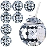 Foodie Aid Disco Ball Cups with Lids&Straws β 9Pcs 20oz Reusable Tumblers with Tags β Christmas, Retro Party Cups for Bachelorette, Birthday, Cocktail&Theme Events - Silver