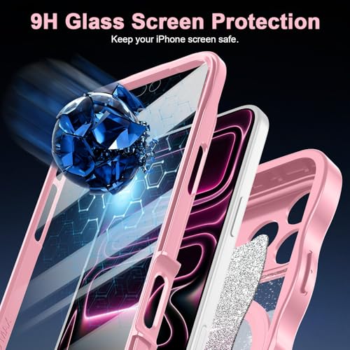 Casetego for iPhone 18 Pro Max Case Magnetic,Compatible with MagSafe,Built-in Screen Protector,[Invisible Stand] Wave Frame Glitter Sparkle Shockproof Cover Case for iPhone 18 Pro Max,AllPink by Casetego - Used condition - Image 5