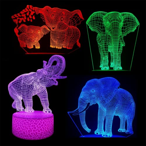 3D Elephant Night Light,4 Patterns 3D Hologram Illusion Lamp,Dimmable Remote Control/Smart Touch,16 Colors Changing Led Light,Room Decor Elephant Bedside Desk Lamp,Gift For Elephant Lover (Elephant) #TOP4