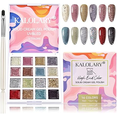 Esmalte de uñas de gel con purpurina sólida Kalolary 16 Colores Cover