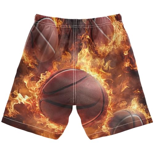 Boys Beach Board Shorts Fire Basketball Ball Swim Trunk Teen Swimwear 8-16Y Multicolor2