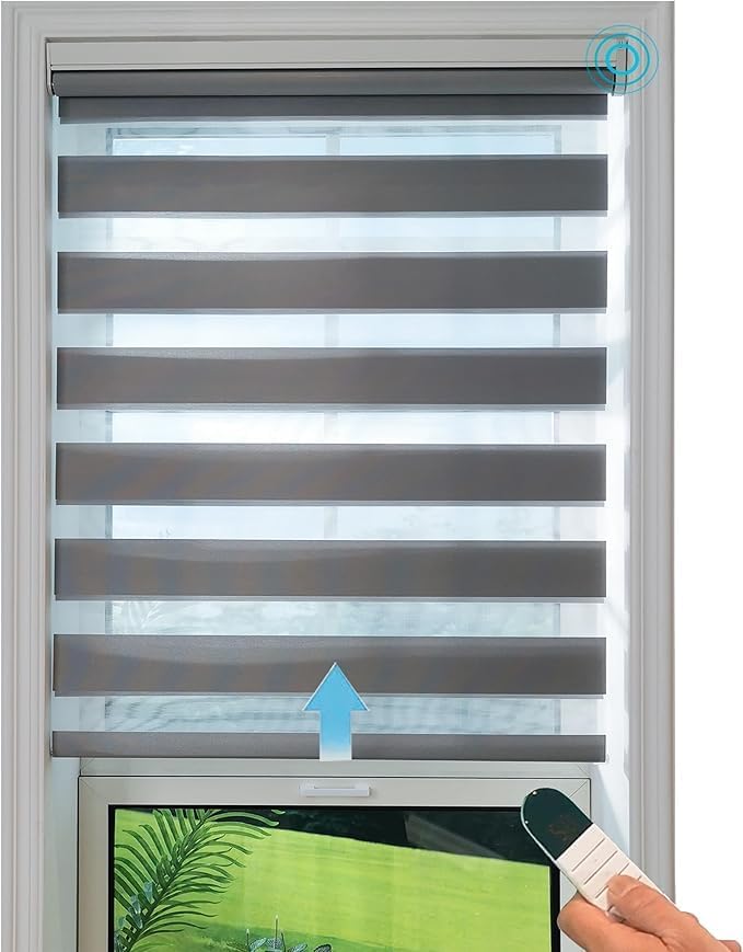 Everyday Celebration Motorized Zebra Blinds with Remote Control Window Shades for Home, Bedroom, Living Room, Kitchen, Office.