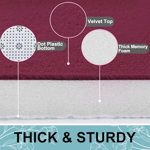 Image of Smiry Memory Foam Bath Mat 47x24, Extra Soft and Absorbent Bathroom Mats, Non Slip Washable Carpet for Floor, Shower and Tub, Burgundy