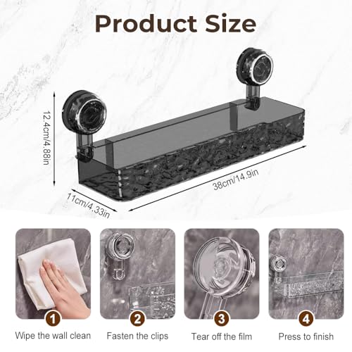 Étagère de douche à ventouse gris et transparent panier mural amovible - 3