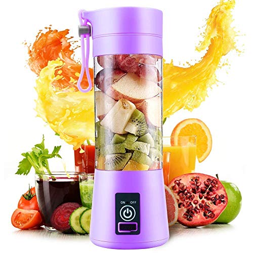 Mr. Brand Portable Blender, Personal Size Electric Rechargeable USB Juicer Cup, Fruit Mixer Jar Machine with 4 Blades for Home and Travel (380 ml, Multi-colour)