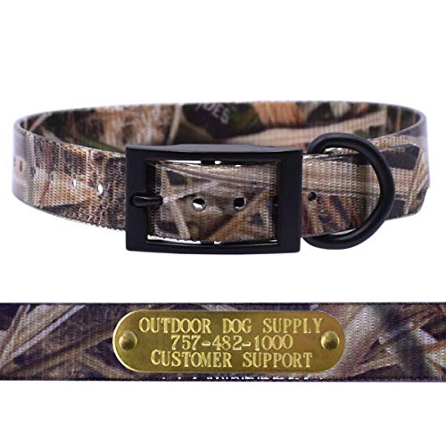 Outdoor Dog SupplyOutdoor Dog Supply 1″ Heavy Duty Waterproof Mossy Oak® Camo D-Ring Dog Collar with Custom 3/4" Brass Nameplate | Black Hardware, Adjustable for Medium & Large Dogs, USA-Made (18")
