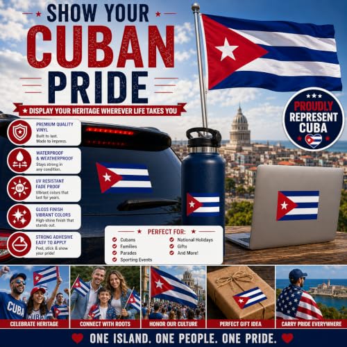 Image of Cuba Vinyl Flag Stickers, Car Decals, Waterproof Indoor Outdoor, Laptop Stickers, Car Bumper, Cuban Flag, 5 x 3 Inches, Set of 3