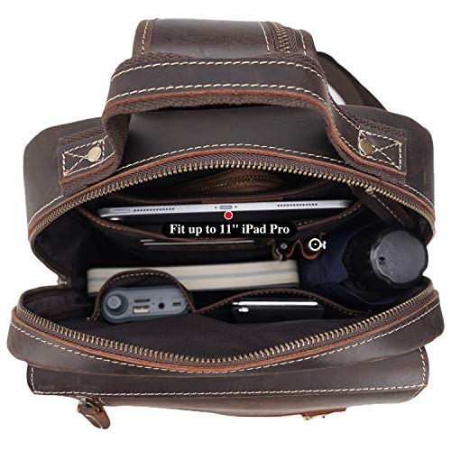 Thick Full Grain Leather Sling Bag Shoulder Backpack Travel Rucksack Casual Crossbody Bag3