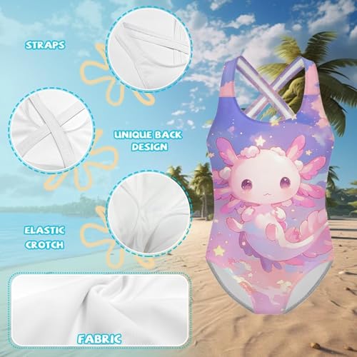 Image of Girls One Piece Swimsuits Teens Sleeveless Back Cross Strap Bathing Suit Kids Quick Dry Cute Beach Swimwear(5-14)