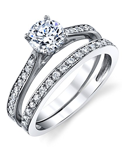 Metal Masters Co. Cubic Zirconia Wedding Band Engagement Anniversary Solitaire Ring Bridal Sets 925 Sterling Silver