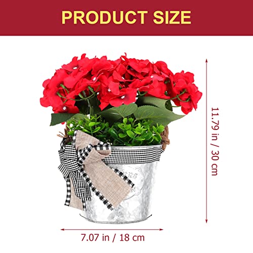 Clispeed Artificial Outdoor Plants Red Geranium Bucket Wreath Artificial Spring Summer Wreath With Burlap Bow Front Door Outdoor Hanging Wreath For Farmhouse Cottage Porch Decor Spring Decor #TOP5