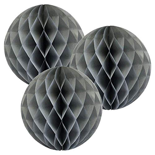 Lot de 3 boules en papier alvéolé de 20 cm - Plusieurs couleurs disponibles (gris)