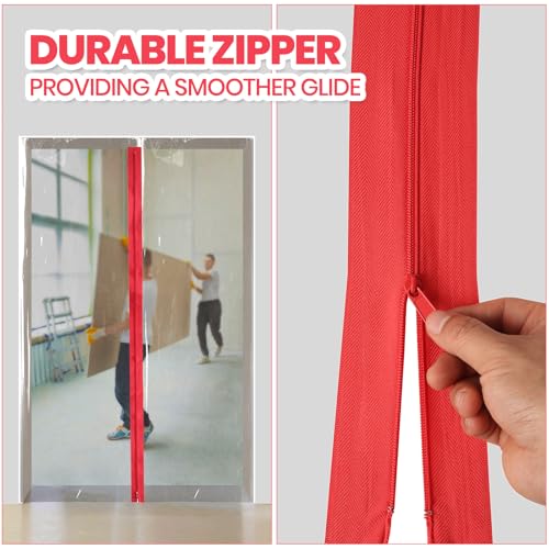 CALPALMY (6-Pack) Heavy-Duty Dust Protector Zipper - Self-Adhesive Instant Door Zipper Roll- 7 Ft. Long x 3 in. Wide Double-Sided Red - Includes Plastic Sheeting Cutter Accessories