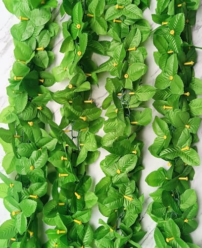 Image of VRB Dec 1 Pcs Artificial Flowers Vine Blossom /Roses Garland Fake (6 ft) Flowers Fabric Roses /Blossom Garland for Wedding Decor Diwali /Ganpati /Garden Wall Valentine (Green Money Plant Creeper)
