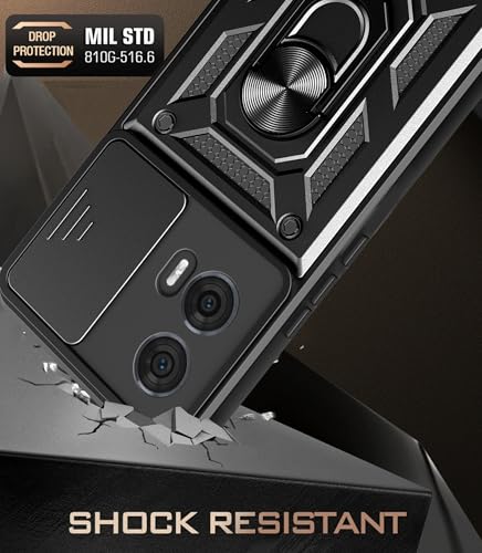 Image of SPAZY CASE Motorola Moto Edge 50 Fusion 5G Back Cover | Heavy Duty Hybrid Case with 360 Degree Rotating Finger Ring Holder + Slider Shutter Camera Protection Case for Moto Edge 50 Fusion 5G - Black