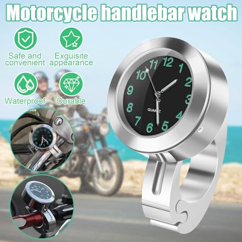 TaimeiMao Motorraduhr,Wasserdicht Leuchtend Motorraduhren für Lenker,Lenkerhalterung Uhr für Motorräder,Motorrad Fahrrad Uhr Universal,Motorrad zubehör für Motorräder(Silber)