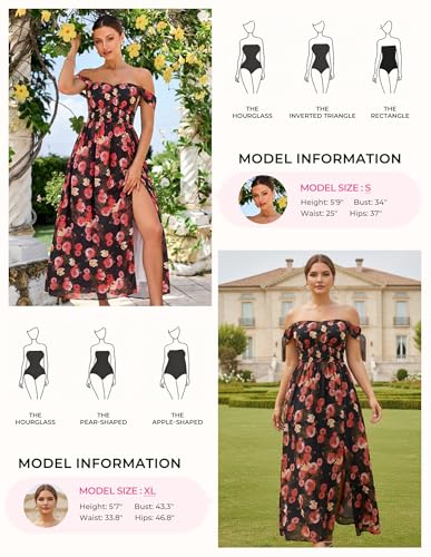 Image of GRACE KARIN 2026 Women's Summer Floral Wedding Guest Dress,Beach Flowy A Line Maxi Off Shoulder Bridesmaid Dresses