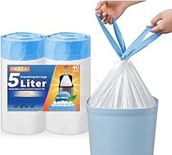 5l Bin Bags Small Bin Liner Drawstring Trash Bags Pedal Waste Liners with Tie Tap Handle,Suitable for Bathroom,Toilet,Kitchen Fit 3L,4L,5L,6L garbage Bin(White, 40 Bags)