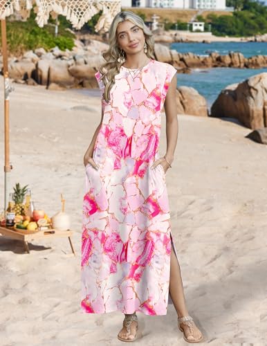 Image of Zeagoo Summer Dresses for Women 2026 Long Maxi Sundresses Loose Split Wrinkle-Free Beach Travel Vacation Clothes