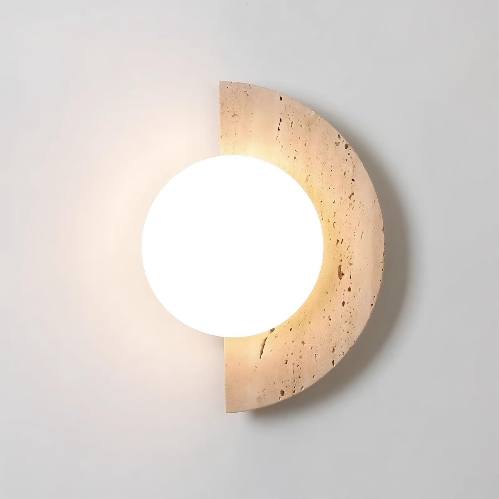 LUOYAOB Travertine Wall Lamp Half Moon Wall Light Yellow Stone Wall Sconce 3000K Wall Fixture for Living Room Bedroom Bedside Hallway Dorm Farmhouse Art Deco Decor
