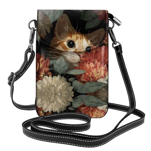 Sac bandoulière portable chaton pochette téléphone cuir 19,3 x 12,4 cm