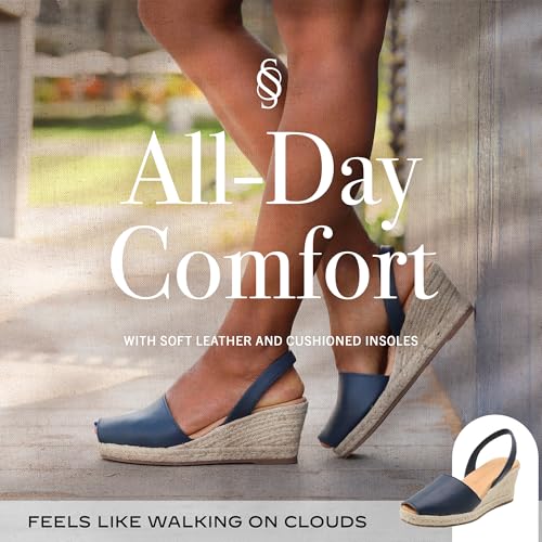 Image of Espadrilles Wedges for Women, Dressy Soft Leather Peep Toe Womens Espadrille Sandals, Comfortable Casual Summer Slip On