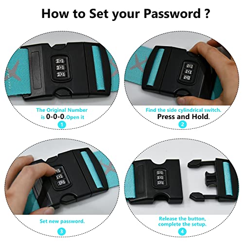 Sangle Valise Sangles A Bagage Sangle Valise Voyage 4 Pieces Avec Serrure A Combinaisonreglable Pour Valises De 20 A 34 Pouces Lac Bleu Et Vert Vif