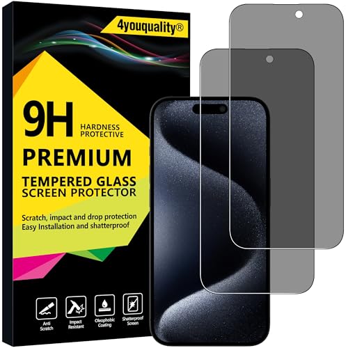 4youquality Privacy Screen Protector for iPhone 15 Pro (6.1-Inch) Anti Spy Tempered Glass Film 2-Pack [LifetimeSupport][Anti-Spy][Impact-Resistant][Anti-Scratch]