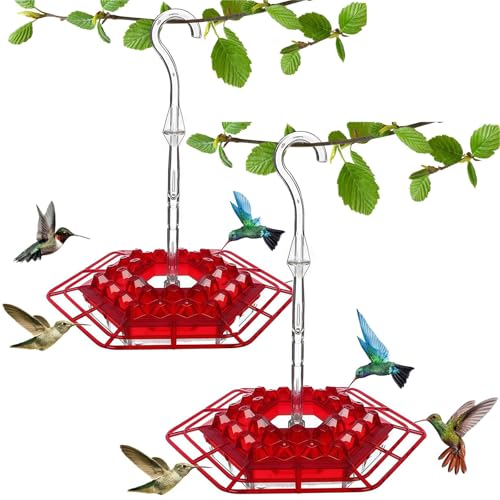 Hummingbird Feeders for Outdoors Hanging 30 Feeding Ports Bee-Proof and Leak-Proof - Easy to Clean and Refill attracts Hummingbirds Plastic with ant Fence and Hook (2Pcs Transparent)