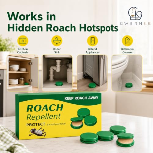 Image of GwernKB Cockroach Trap for Kitchen, 12 Pack Cockroach Repellent Bait Cups for Home, Roach Trap for Cabinets, Under Sink & Behind Appliances, Odorless Compact Control Bait Stations