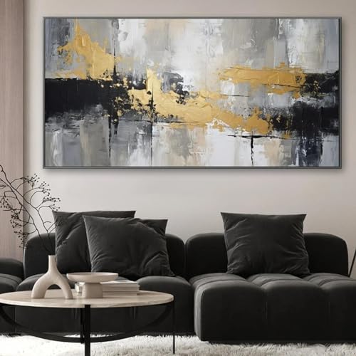 Peinture à l'huile abstraite noire dorée KEBIA 50x100 cm sans cadre pour salon