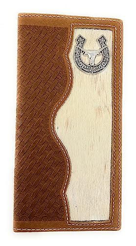 Texas West Men's Cow Fur Genuine Leather Basketweave Bifold Wallet in Multi Emblem