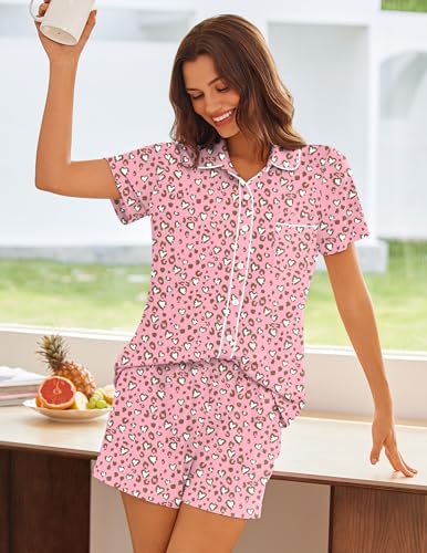 Image of Ekouaer Womens Pajama Sets Button Down Lounge Set 2 Piece Loungewear Soft Sleepwear Short Sleeve Pjs with Pockets