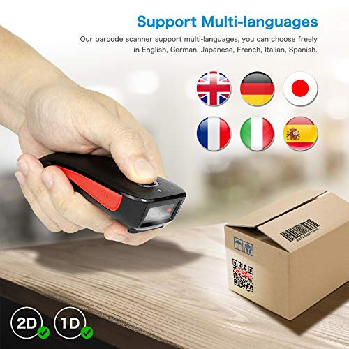 Image of NETUM Mini Barcode Scanner Bluetooth Compatible, Small Portable USB Bar Code Scanner for Inventory, 2.4G Cordless Image Reader for Tablet iPhone iPad Android iOS PC POS (2D-C990-Red)