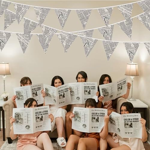 image for pinkblume 46Ft Vintage Newspaper Burlap Banner Newspaper Burlap Triang