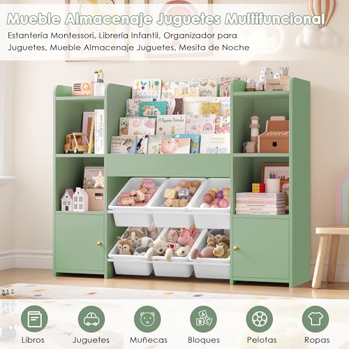FOREHILL Mueble Almacenaje Juguetes, Mueble Juguetes Organizador, Librería Infantil Montessori, Estantería Infantil para Jugetes Libros, Organizador Juguetes Infantil, con 6 Cajas, Verde 119x29.5x94cm - imagen 8