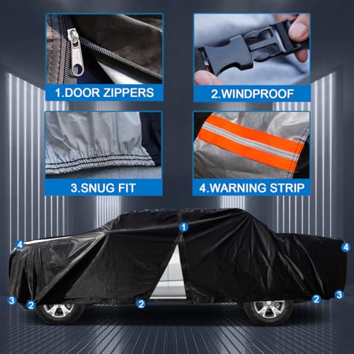 Image of C10 Truck Cover Custom Fit 1960-2002 Standard /Extended /Crew Cab SB (6.5'-6.6') with Door Zipper, 12 Layers Outdoor Pickup Truck Cover Waterproof All Weather, for Wind Dust Rain UV Protector.