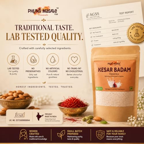 Image of Kesar Badam Drink Mix 250g | Saffron Almond Beverage Powder for Homemade Drink Preparation | Kitchen Drink Mix for Daily Beverage Recipes