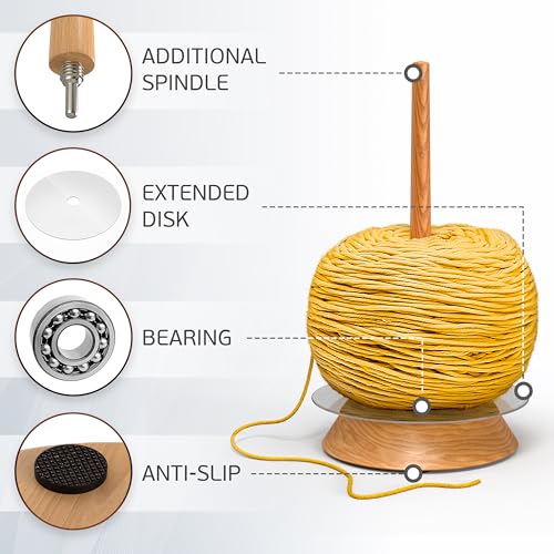 Image of BARVA Yarn Holder Set 22 Lb Capacity w /Extra Spindle | Acrylic Disk for 12 Inch Chunky Yarn Cakes | Bearing Spinner & Big Rubber Anti Slip Pads | European Crochet Accessories & Fiber Crafts Pro Tools