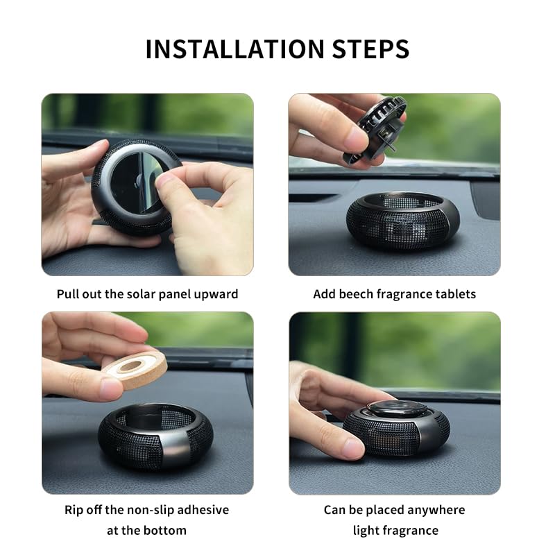 Image of Smart Car Air Freshener Diffuser,Solar Powered Rotating Aroma Diffuser For Vehicle,Car Accessories,Automotive Aromatherapy Ornament (Black&Golden, Ocean)