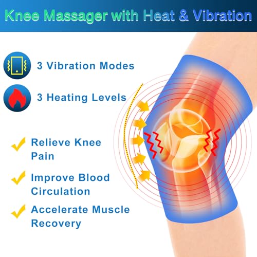 Cordless Knee Massager with Heat & Vibration for Pain Relief, Rechargeable Knee Brace for Men and Women