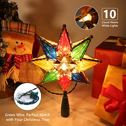 Brizled Christmas Star Tree Topper, 8 Lighted Double