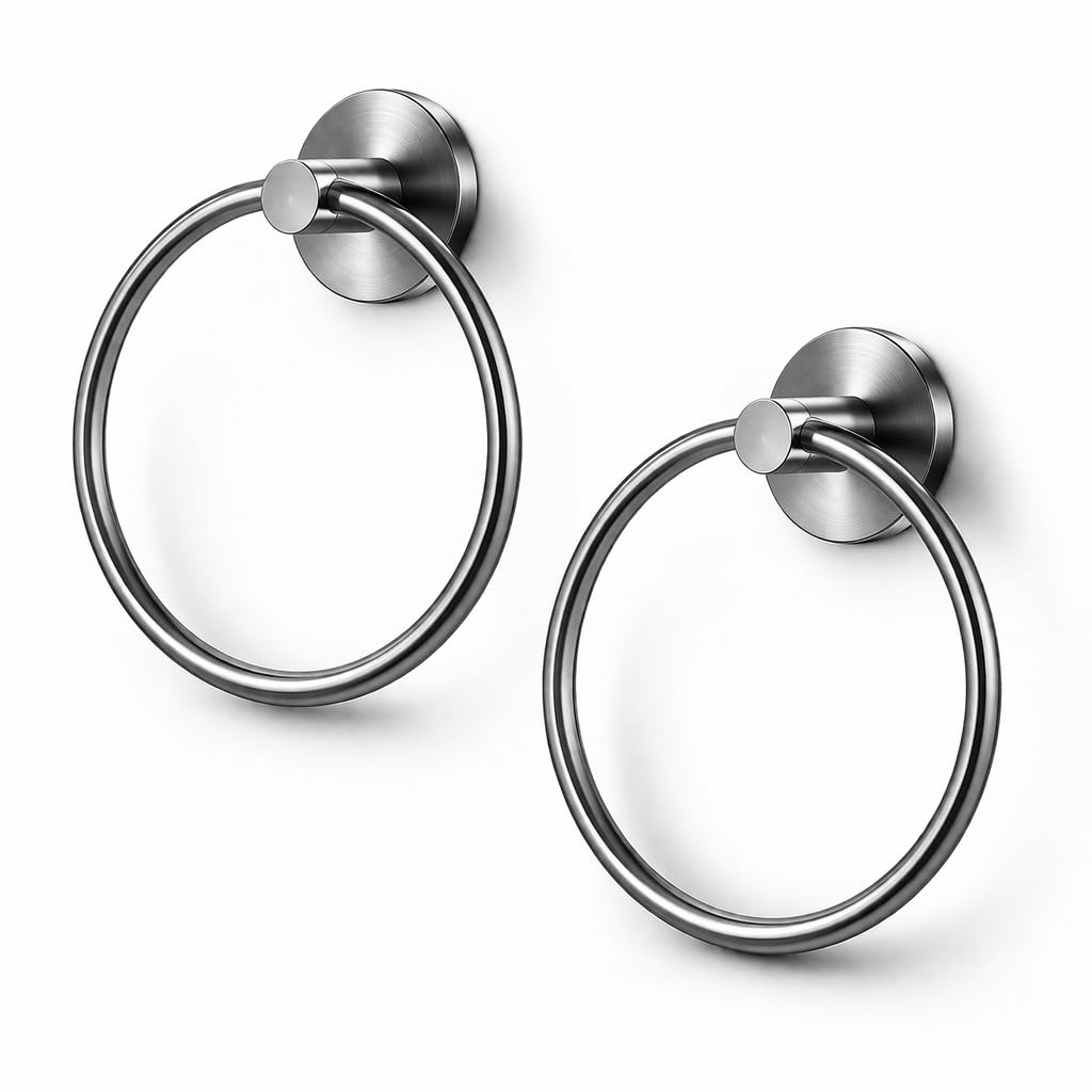 2PCS Self Adhesive Towel Ring for Bathroom, 6.29 in/16 cm Towel Ring Hand Towel Ring, No Drill Stainless Steel Wall Mounted Towel Rings, Stick on Towel Holder for Bathroom and Kitchen