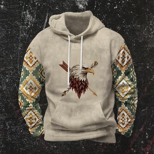 Men's Western Hoodie Aztec Graphic Hooded Sweatshirt Long Sleeve Ethnic Style Oversized Retro Pullover Lightweight Top4